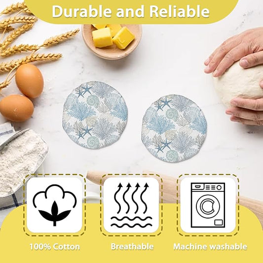 Sourdough Starter Jar Covers,5-Pack Reusable Marine Sea Shells Stars Coral Cloth Lids for 3-4 Inch Jars,Ideal for Kombucha Kefir or Cheese Fermentation