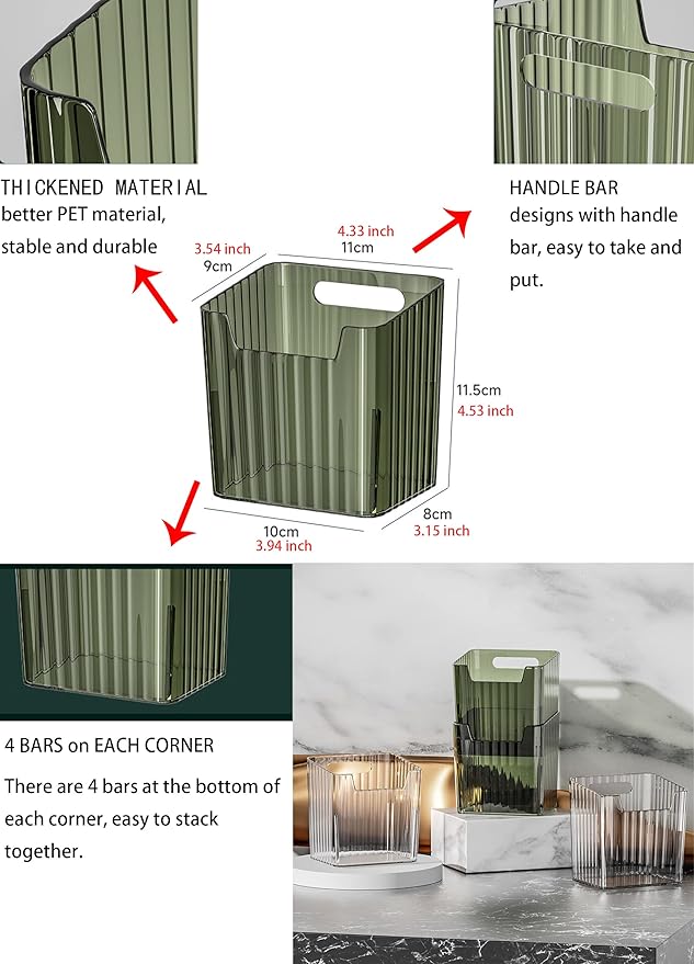 Set of 2 Storage Organizer Bins Wall Mounted Floating Shelves Fridge Organizer Stackable Clear Plastic Storage Bins for Wall, Refrigerator, Kitchen, Bathroom, Countertops, Pantry, BPA Free (Green)