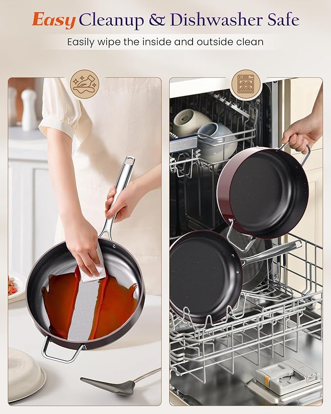 Nuwave Essential Series 5PC Ceramic Cookware Set PFAS-Free, G11 Duralon Blue Coating, Pots and Pans Set Non Stick, Diamond Scratch-Resistant,Stay-Cool Handle, Metal Lid,Induction Ready,Dishwasher Safe