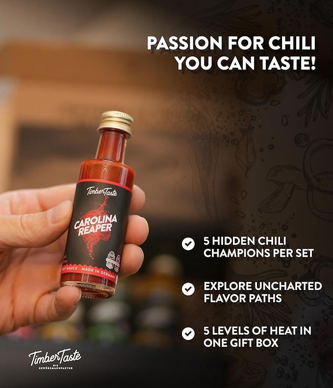 TIMBER TASTE® Color Hot Sauce Gift Set [5x1.35 oz] Hot Sauce Variety Pack - Spicy Condiment Set for Heat Lovers in Mini Bottles - Gourmet Spicy Food Gifts for Women & Men - Birthday Gifts for Men