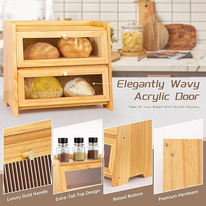 Corner Bread Box For Kitchen Countertop, Corner Breadbox, Bread Boxes for Kitchen Counter Organizer Decor Storage, Wooden Storage Box Breadbox, Housewarming Birthday Wedding Christmas Gift