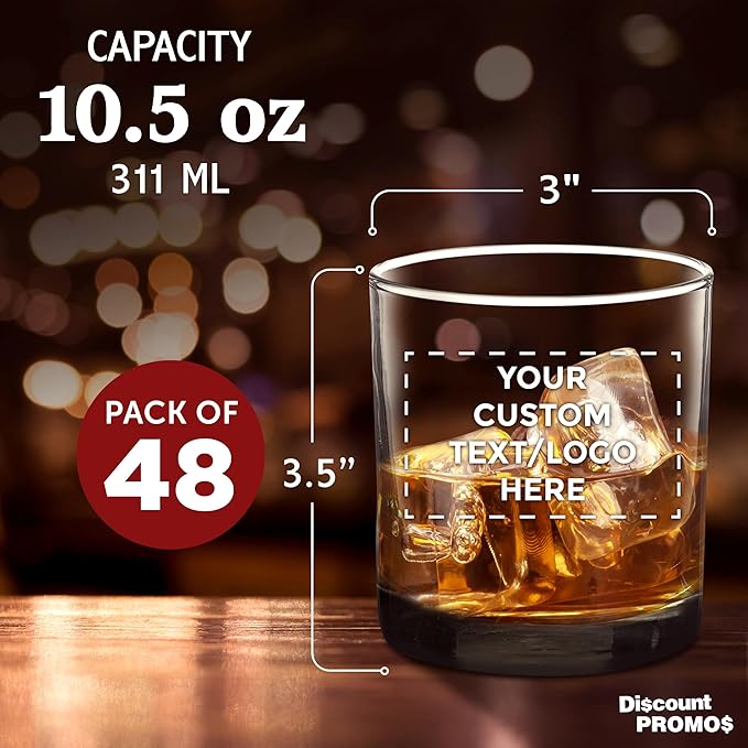 Custom Lexington Rocks Whiskey Glass 10.5 oz, Set of 48, Personalized Bulk Pack - Perfect for Scotch, Bourbon, Whiskey, Cocktail - Black