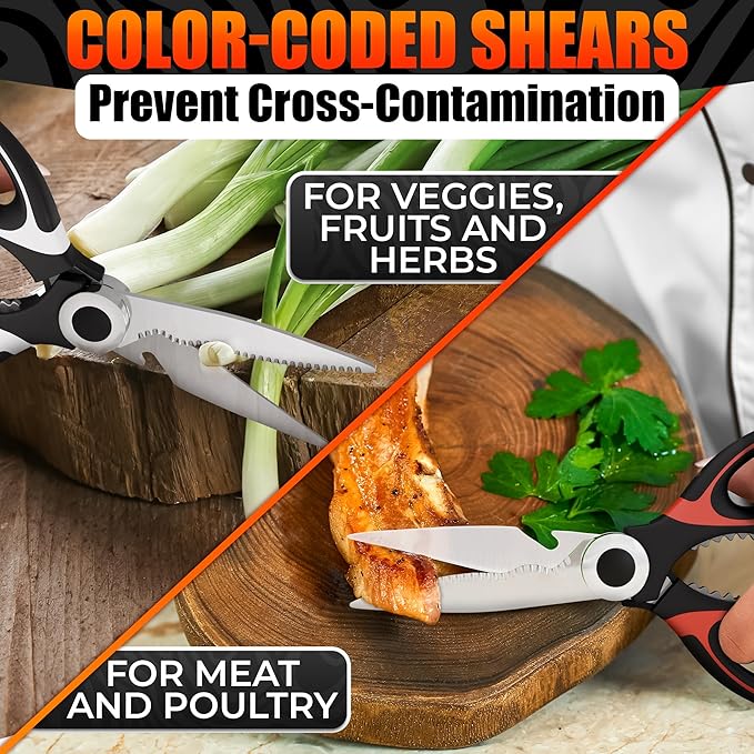 2 Pcs Cooking Scissors with Cover – Dishwasher Safe Kitchen Shears for Food Heavy Duty, Cooking Shears with 2CR13 Stainless Steel Blades – Kitchen Scissors All Purpose, Two Colors for Different Tasks