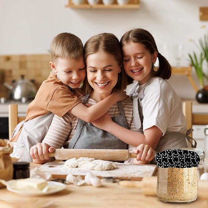 Black Cat Cats Sourdough Starter Jar Covers Reusable,Breathable Fabric Lids for Mason Jars,Wide Mouth and Regular Mouth(5 Pack)