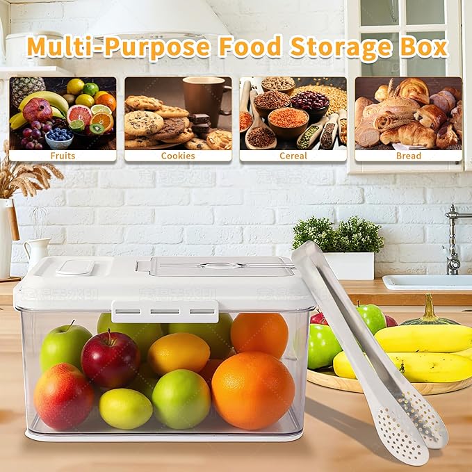 Bread Box For Kitchen Countertop With Bread Clip, Airtight Bread Storage Container, Time Recording Bread Keeper with Lid For Homemade Breads, Toast, And Cookies, White Bread Holder.