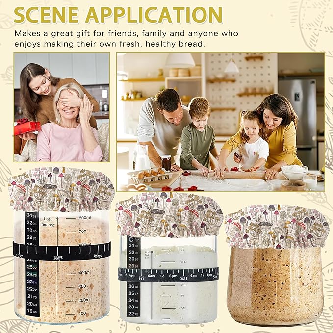 Sourdough Starter Jar Covers,5-Pack Reusable Mushroom Retro Cloth Lids for 3-4 Inch Jars,Ideal for Kombucha Kefir or Cheese Fermentation