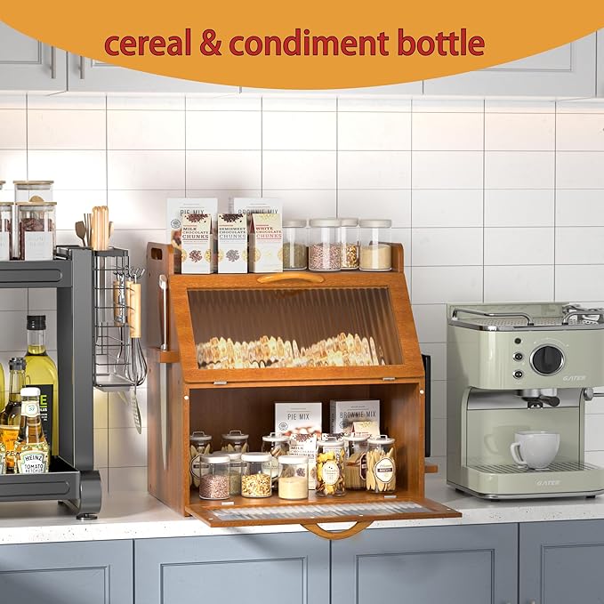 Bread Box for Kitchen Countertop, Large Bread Storage Container for Homemade Bread, Vintage Wooden Farmhouse Breadbox Organizers, Double Layer Bread Bin with Acrylic Window Bread Holder