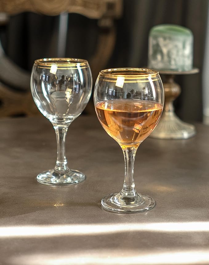 Red Co. Set of 6 Clear Glass 6.75 fl oz Stemmed All-Purpose White Wine Goblets with Golden Rims