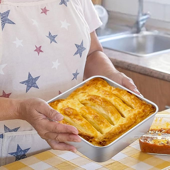 LIANYU 6/8 Inch Square Baking Cake Pan, Stainless Steel Brownie Bread Cake Molds, Square Bakeware for Lasagna Pie, Oven & Dishwasher Safe