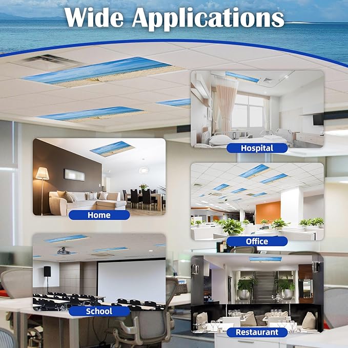 2 Pcs Fluorescent Light Covers - 4 x 2 Feet Covers for Ceiling Lights, Magnetic Light Filters for Classroom, Office, Hospitals, Home (Summer - Beach)