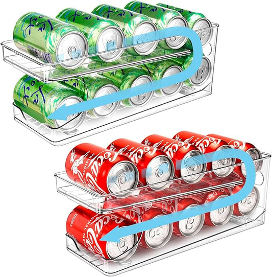 2 Pack Rolling Soda Can Organizer for Refrigerator Can Dispenser for Beer Soda Seltzer Pop Can Soda Organizer for Fridge 10 Standard Size 11.15oz, 12oz, 330ML, 355ML Cans Holder Storage
