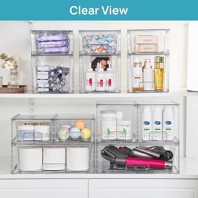 Vtopmart Clear Stackable Storage Drawers Set of 5, Easily Assemble Acrylic Bathroom Undersink Organizers,Plastic Storage Bins for Closet,Cabinet,Pantry,Medicine Organization