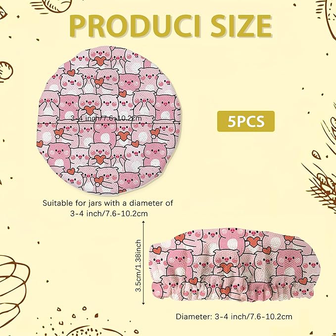 Cute Pig With Heart Sourdough Starter Jar Covers Reusable,Breathable Fabric Lids for Mason Jars,Wide Mouth and Regular Mouth(5 Pack)