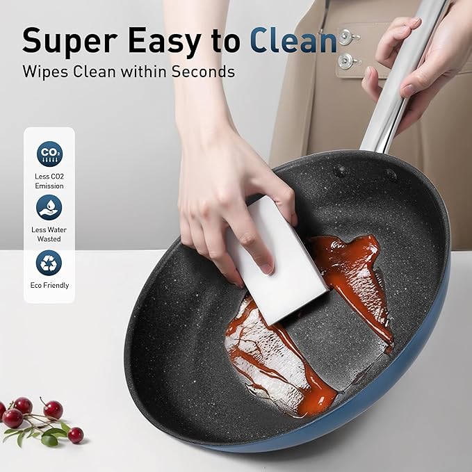 MAISON ARTS Nonstick Frying Pans Set 3 Piece, 12" Deep Saute Pan with Lid and 10" Fry Skillet, Induction Cookware Sets with Plasma Titanium Coating