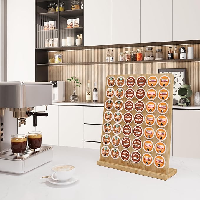 simesove K Cup Holder, Bamboo Keurig Storage Organizer, Holds 42 Pods for Coffee Bars, Offices, and Kitchens, k-cup Pod Holders Display Rack for Countertop