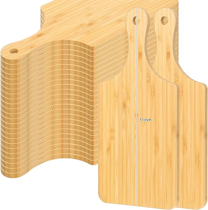 Zubebe 50 Pcs Cutting Board Bulk 11 x 5 Inch Wood Chopping Board Blank Small Laser Engraving Mini Charcuterie Serving Boards for Wedding Housewarming Gift (Bamboo)