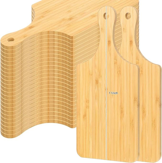 Zubebe 50 Pcs Cutting Board Bulk 11 x 5 Inch Wood Chopping Board Blank Small Laser Engraving Mini Charcuterie Serving Boards for Wedding Housewarming Gift (Bamboo)