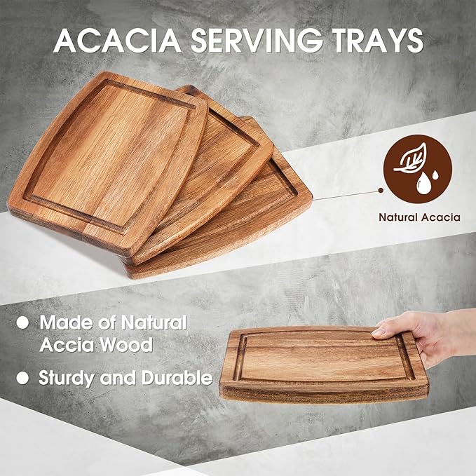 Kigley 20 Pcs Acacia Wood Cutting Boards Bulk for Laser Engraving Wooden Dinner Plates with Groove Chopping Charcuterie Board Carving Tray for Housewarming Party Gifts (8 x 6 Inch)