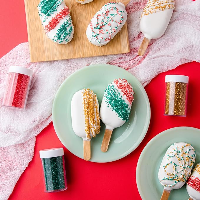 Sweets Indeed Christmas Baking Sugar Crystals 4-Pack – 4.52 oz | White, Red, Green & Gold Sparkling Sugars | Holiday & Everyday Dessert Decorating Set