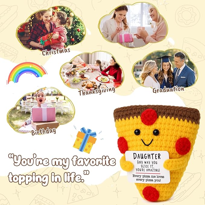 Mini Daughter Gifts from Mom Dad Cute Handmade Crochet Pizza for Motivational Encouragement Inspirational Christmas Birthday Gifts for Daughter from Parents Funny Christmas Stocking Stuffers Ideas