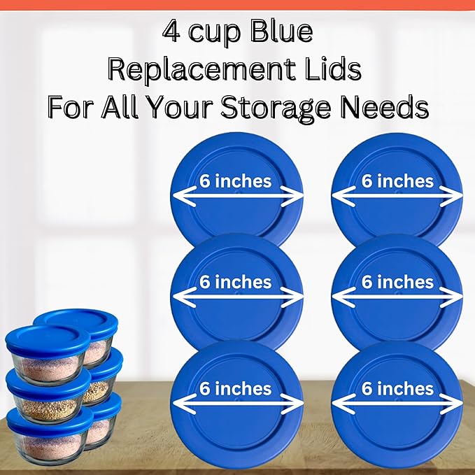 rivel Klareware 4 Cup Blue Round Plastic Food Storage Replacement Lids Covers for Klareware Anchor Hocking and Pyrex Glass Bowls (Container not Included) (6 Pack)