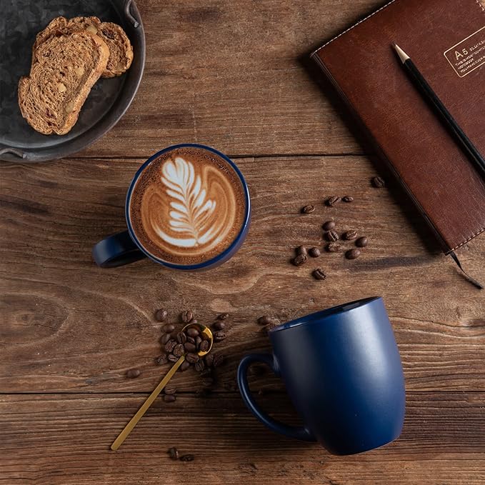 AmorArc 12oz Coffee Mugs Set of 6, Large Ceramic Coffee Mugs for Men, Women, Dad, Mom, Modern Coffee Cups With Handle For Tea,Latte,Cappuccino,Cocoa. Dishwasher&Microwave Safe, Matte Blue