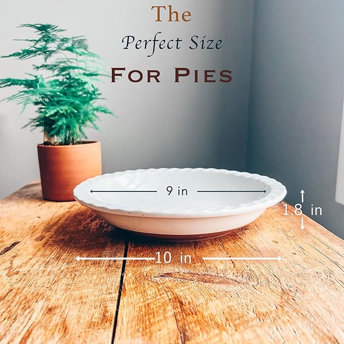 Mora Ceramic Classic 9 Inch Pie Pan Set of 2 - Round Pie Plate for Baking Apple/Pumpkin Pies, Quiche, Rolls, etc. Dishwasher and Oven Safe Dishes, Shallow Pans for Original Recipes - Vanilla White