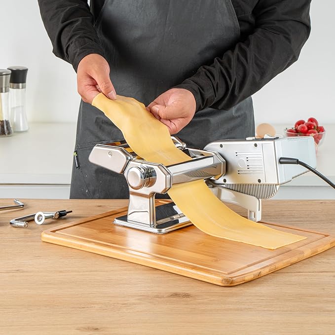 Met Lux Pasta Machine And Motor, 1 Electric Pasta Maker With Cutter Attachments - 9 Adjustable Thickness Settings, Automatic, Stainless Steel Machine, For Fettuccine, Spaghetti
