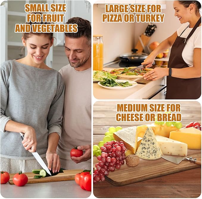 Patelai 12 Packs Wooden Cutting Board Set with Handles Large Kitchen Serving Plain Chopping Board Bulk Gifts for Mom for Vegetables Meat Pizza Cheese Fruit Bread(Acacia Wood,21.5 x 8.75 Inch)