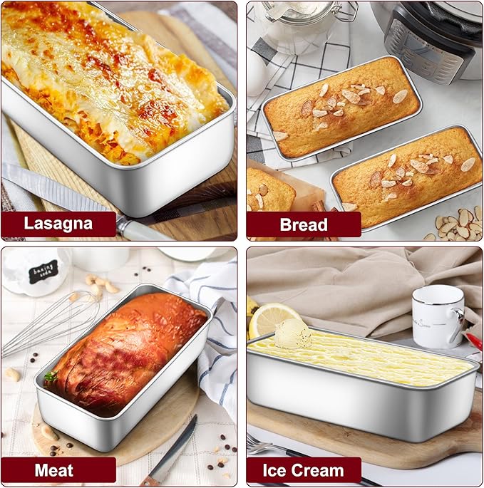 LIANYU Large 12x5 Inch Bread Loaf Pans, 6 Pack Stainless Steel Baking Pans for Meatloaf, Sourdough, Lasagna, Cake, Brownies, Non Toxic & Healthy Bakeware Set, Oven & Dishwasher Safe