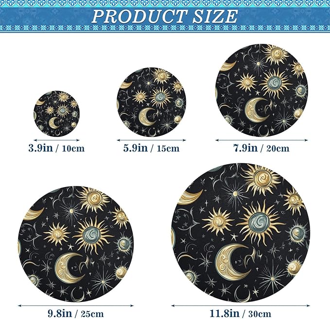 5 Pcs Bowl Covers Reusable in 5 Size Elastic Food Cover Cloth Lids Fresh Keeping Dish Cookware Bakeware Fabric Covers Lids for Food Leftovers Fruits Storage Star Moon Sun Constellation Blac
