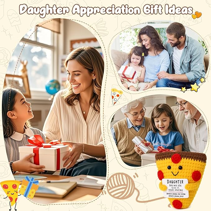 Mini Daughter Gifts from Mom Dad Cute Handmade Crochet Pizza for Motivational Encouragement Inspirational Christmas Birthday Gifts for Daughter from Parents Funny Christmas Stocking Stuffers Ideas