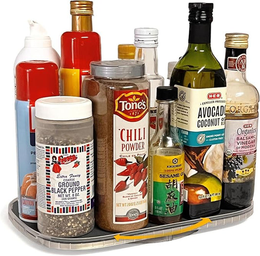 Mighty Susan Sidekick Steel-Reinforced Rotating Cabinet Organizer - Rectangular Turntable for Tall Bottles & Bulk Storage - Holds Up to 30 lbs with Non-Slip Mat - Perfect for Kitchen and Pantry