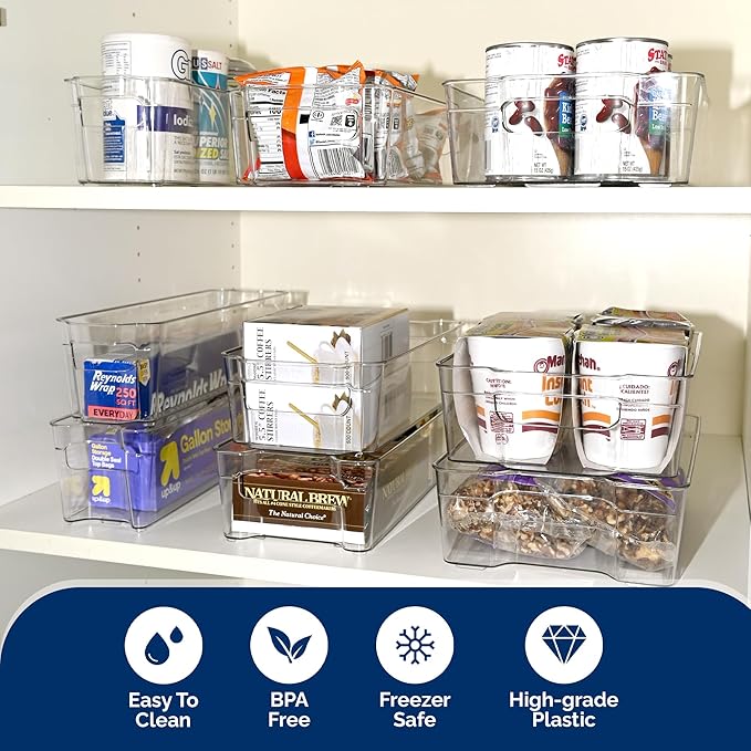 3 Pack Stackable Storage Bins - Plastic Storage Containers for Fridge, Pantry, Freezer, Closet & Kitchen, Clear Fridge Organizer Bins Ideal for Breastmilk, Baby Pouches & Formula Bottles | Medium