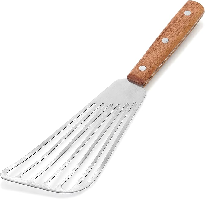 New Star Foodservice 43068 Wood Handle Fish Spatula, 6.5" Blade, Silver