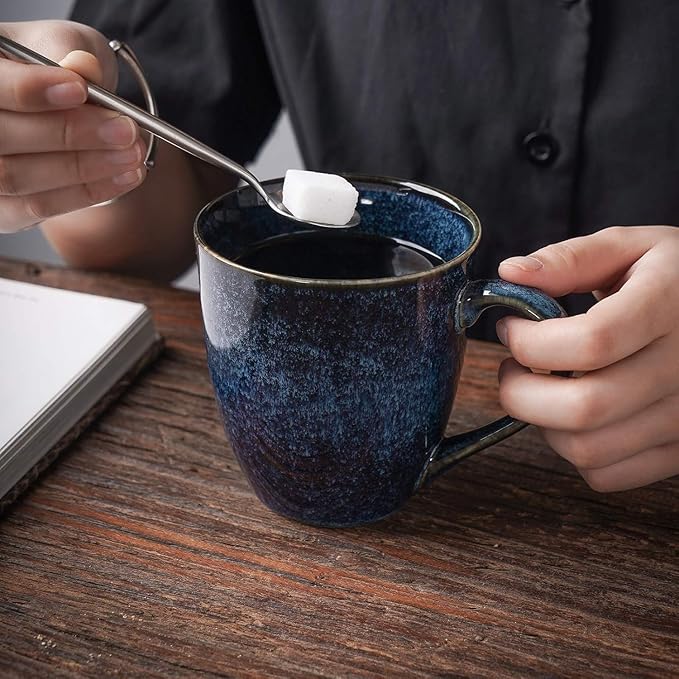 vicrays Coffee Mug Set, 12 Ounce, Set of 6, Ceramic Mug for Men, Women, Unique Glazed Mugs with Handle for Coffee, Tea, Milk, Cocoa, Cereal(blue)