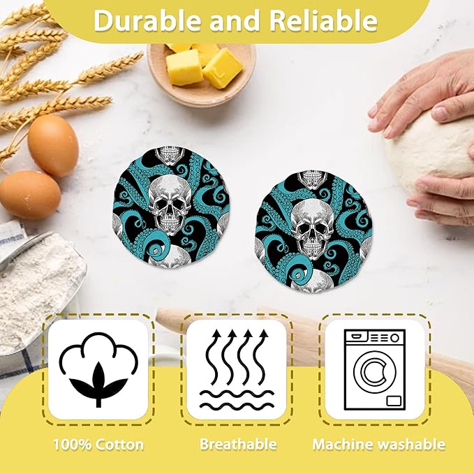 Skull and Octopus Sourdough Jar Cover Reusable Cloth Lid for Sour Dough Starter Jar,5 Pack Bread Fermentation Container Tops Elastic Fabric Caps