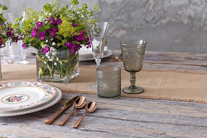 FORTESSA Debutante Vintage Themed Glassware, 10 Ounce Water Goblets (Set of 6), Dishwasher-Safe Water Glasses, Smoke Gray