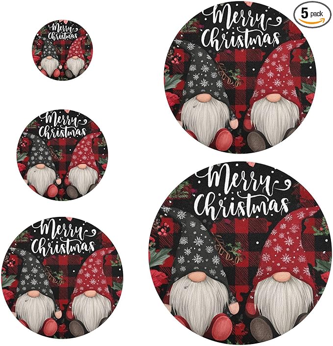 5 Pcs Bowl Covers Reusable in 5 Size Elastic Food Cover Cloth Lids Fresh Keeping Dish Cookware Bakeware Fabric Covers Lids for Food Leftovers Fruits Storage Red Black Checkered Christmas Gn