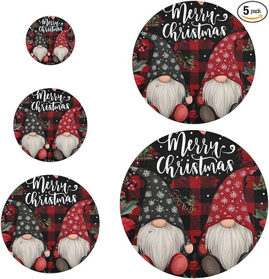 5 Pcs Bowl Covers Reusable in 5 Size Elastic Food Cover Cloth Lids Fresh Keeping Dish Cookware Bakeware Fabric Covers Lids for Food Leftovers Fruits Storage Red Black Checkered Christmas Gn