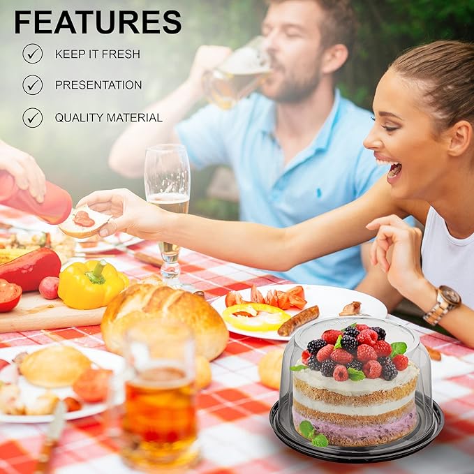 MT Products PET Plastic Round Cake Containers 6" - Plastic Bakery Boxes with Clear Lid (Pack of 5) - Made in the USA