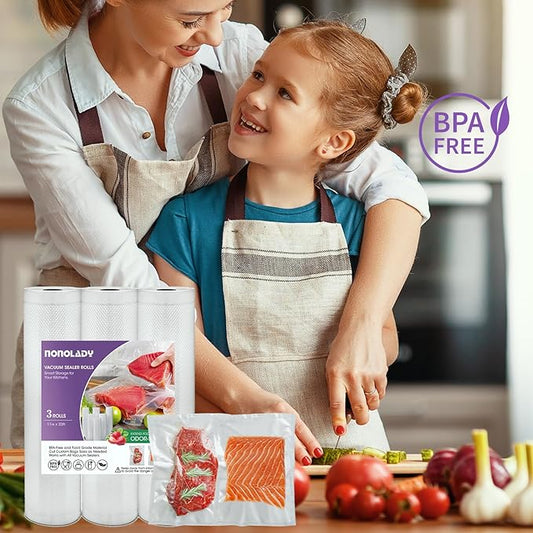 Vacuum Sealer Bags Rolls for Food, 3 Rolls 11" x 20' Commercial Grade BPA Free, Heavy Duty Puncture Prevention for Sous Vide, Meal Prep, Vac Storage with Freezer Use (Customized Size)