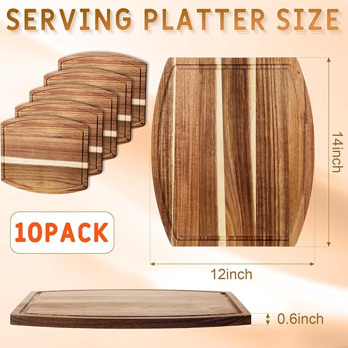 Kigley 10 Pcs Acacia Wood Cutting Boards Bulk for Laser Engraving Wooden Dinner Plates with Groove Chopping Charcuterie Board Carving Tray for Housewarming Party Gifts (12 x 14 Inch)