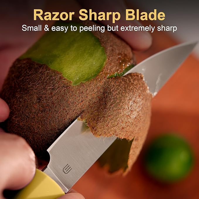 3.5 Inch Paring Knife, AR-RPM9 Steel Fruit Vegetable Knife with Ergonomic ABS Handle Oak Sheath, Ultra Sharp Kitchen Knife for Peeling Coring Cutting, Gift for Home Chefs