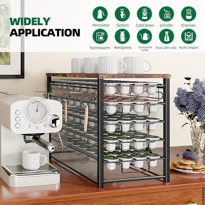 Simple Trending 5 Tier Coffee Pod Holder for K Cup, 160 Pod Pack Capacity Rack, Wood, Black
