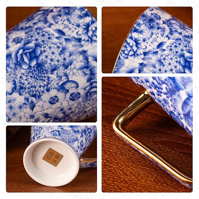 KAMMAK Ceramic Coffee Mugs 20 oz Tall Porcelain Coffee Cups Set of 2 Large Tea Mugs with Handle Vintage Tea Cups Cappuccino Mug for Latte, Espresso, Americano, breakfast cereal, Hot Cocoa, Drinks