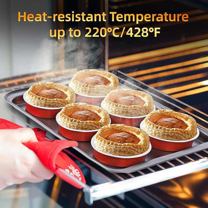 Beasea 4 Inch Disposable Tart Pans with Lids, 120 Pack 8oz Mini Pie Tins Creme Brulee Ramekins Bright Red Aluminum Foil Pie Tart Cake Baking Pans Individual Round Containers Oven Safe for Baking