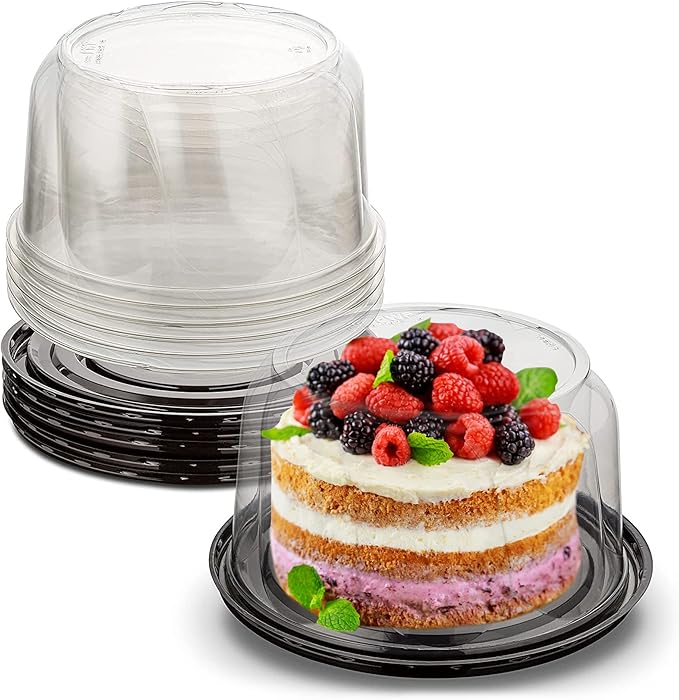 MT Products PET Plastic Round Cake Containers 6" - Plastic Bakery Boxes with Clear Lid (Pack of 5) - Made in the USA