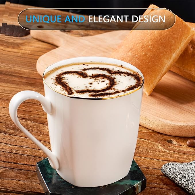 White Bone China Mugs, 10 oz Porcelain Coffee Cups Ceramic, Over 45% Bone Content Luxury Lightweight Thin Mugs Set of 2 for Cappuccino Espresso Latte Mocha Tea, Microwave Safe