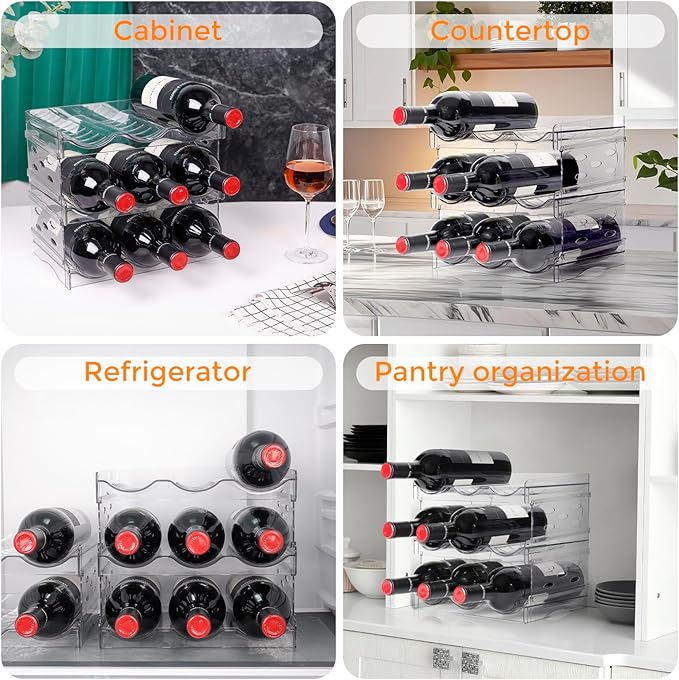 BoxedHome Plastic Water Bottle Organizer and Wine Rack Storage Holder for Inside Cabinet, Kitchen Countertop, Table Top, Pantry, Bars, Cabinets, Fridge - Clear (3 Tier 9 Containers)